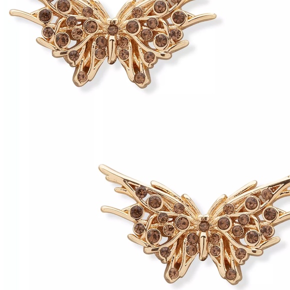 ANNE KLEIN Gold-Tone Pavé Butterfly Stud Earrings & Printed Face Mask Set - Picture 2 of 6